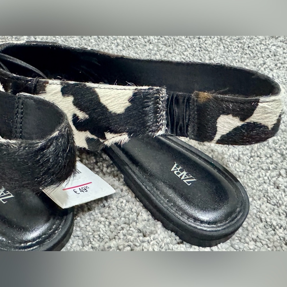 NWT- Zara Leather Slingback Flats-cow furskin-Size 6.5 - Picture 4 of 5